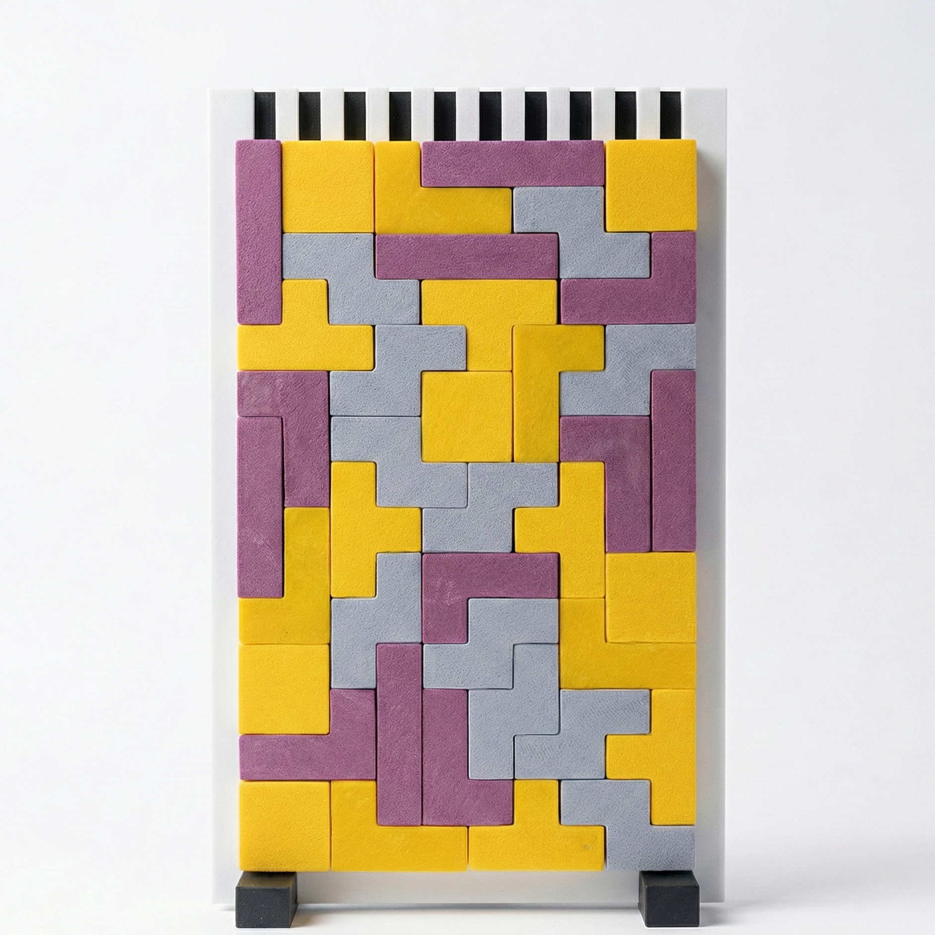 Tetris-style block design on a white background