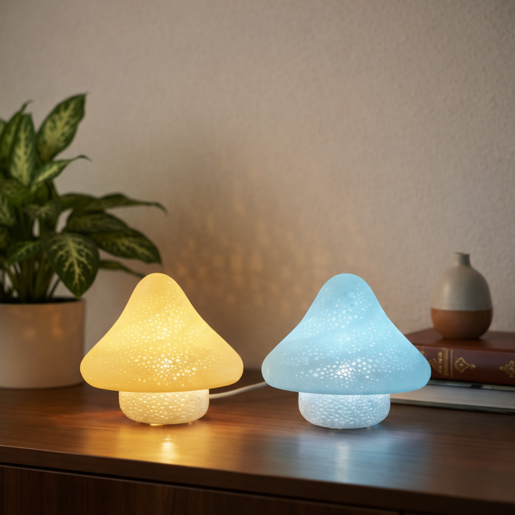 Mushroom Tea Table Lamp – 3D Printed LED Table Lamp (Blue & Yellow)