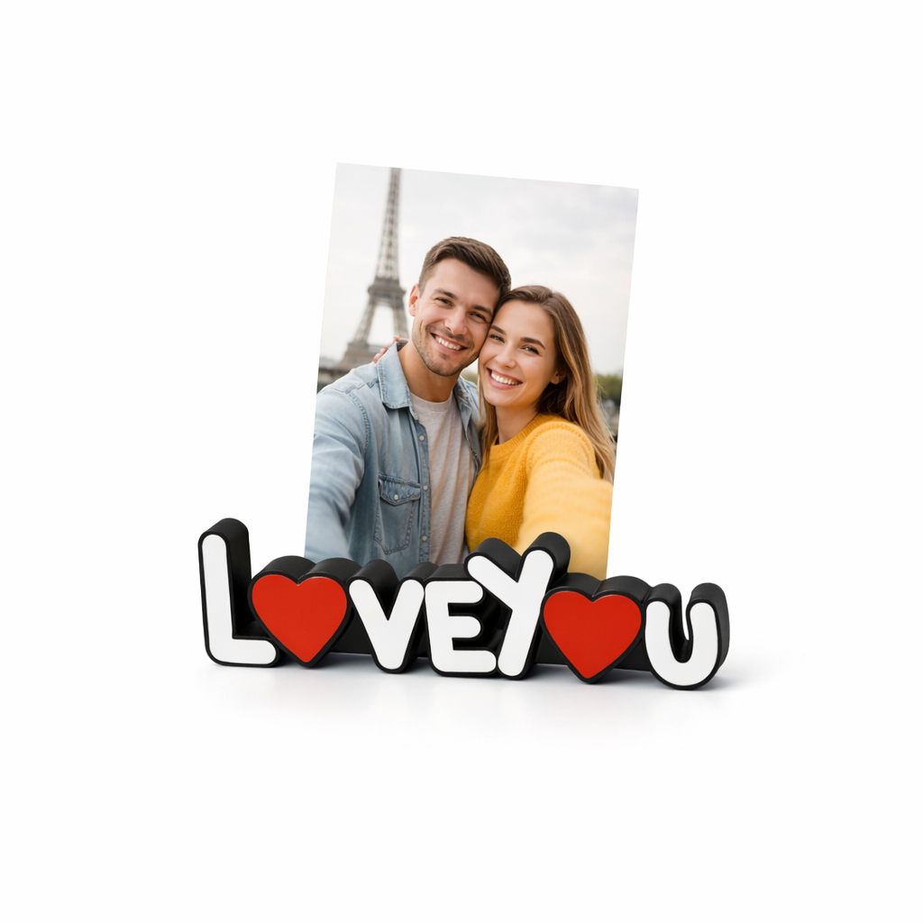 Love You Photo Stand & Fridge Magnet – 3D Printed Couple Decor